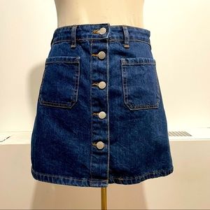 Bershka Denim Button Down Skirt Blue A Line Size 6 Short